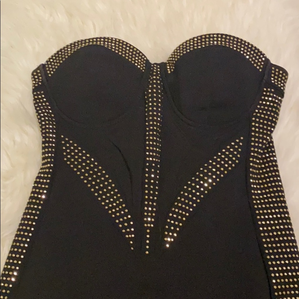 GUESS- Black mini dress with Bronze rhinestones XS